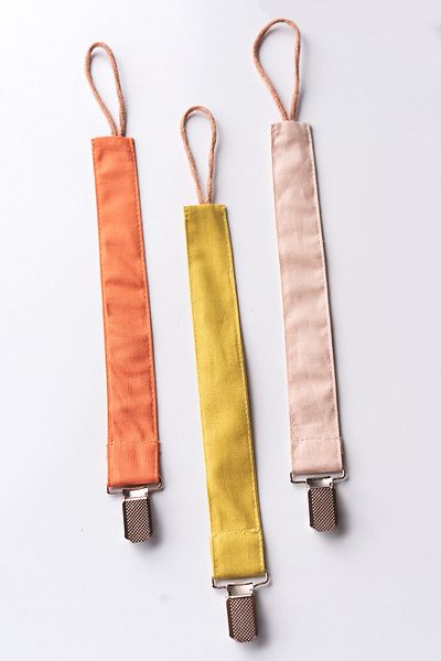 MyVera Cinnamon Mustard Beige Pacifier Strap Set - Pacifier Chain Set of 3 - 100% Cotton Fabric