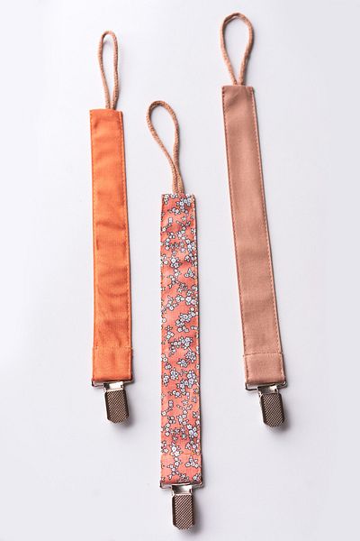 MyVera Cinnamon Fawn Flower Mink Pacifier Strap Set - 3-Piece Pacifier Chain Set - 100% Cotton Fabric
