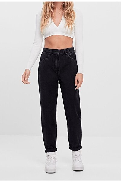 Livik بنطلون جينز تاليا ذهبي أسود أمي ليكرا بخصر عالٍ