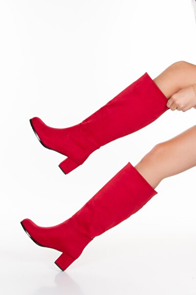 irmona Drea Kırmızı Lüks Süet Diz Altı Çizme