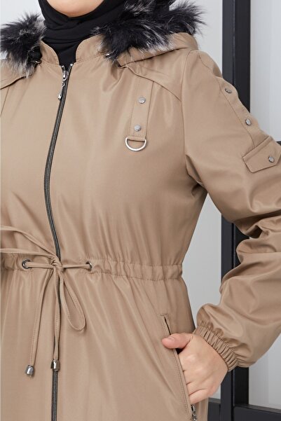 KMKkombin Seyit Special Γυναικείο Καπέλο με Ειδικό Σχέδιο Μπροστά, Εσωτερικά με Ενδυμασία Εντατικής Υφής, Παλτό Χιτζάμπ με Γούνα