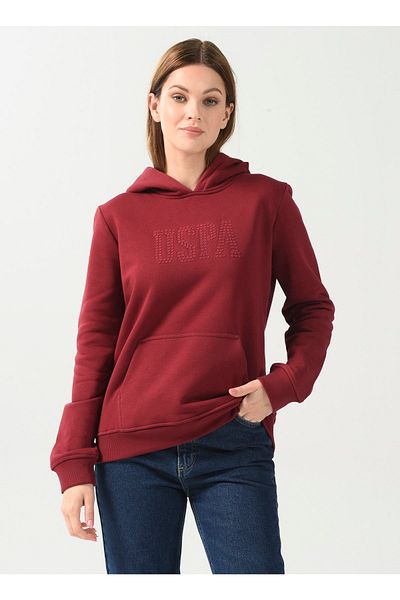 U.S. Polo Assn. Red Hooded Collar Printed Women's Sweatshirt - Gızmo-sk022