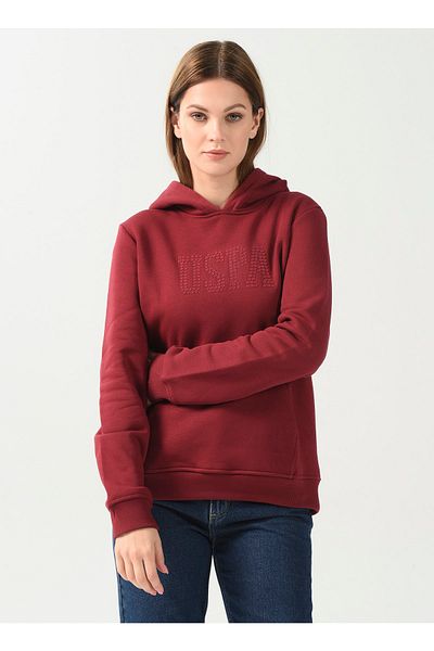 U.S. Polo Assn. Red Hooded Collar Printed Women's Sweatshirt - Gızmo-sk022