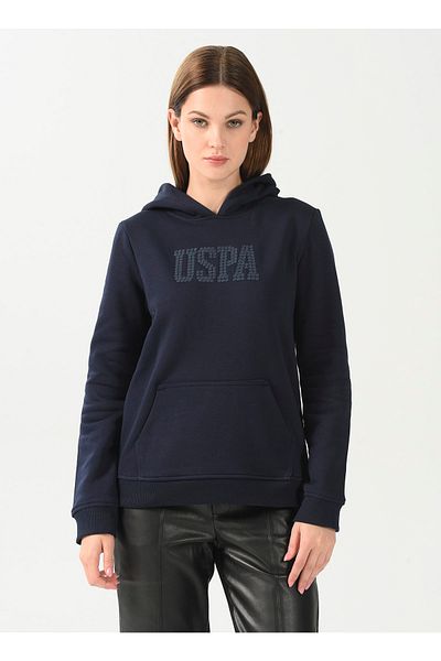 U.S. Polo Assn. Hanorac pentru femei, cu guler cu glugă, albastru marin imprimat Gizmo-sk022