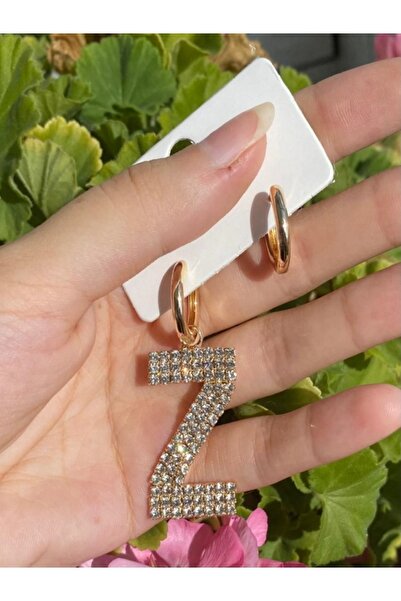 DEMOKAN Kadın Küpe Z Harfi Zirkon Taş Özel Tasarıım Kadın Küpe