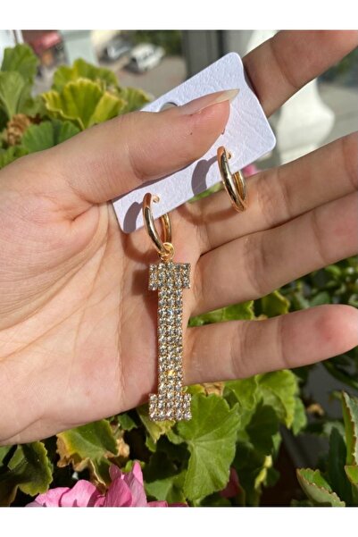DEMOKAN Kadın Küpe I Harfi Zirkon Taş Özel Tasarıım Kadın Küpe