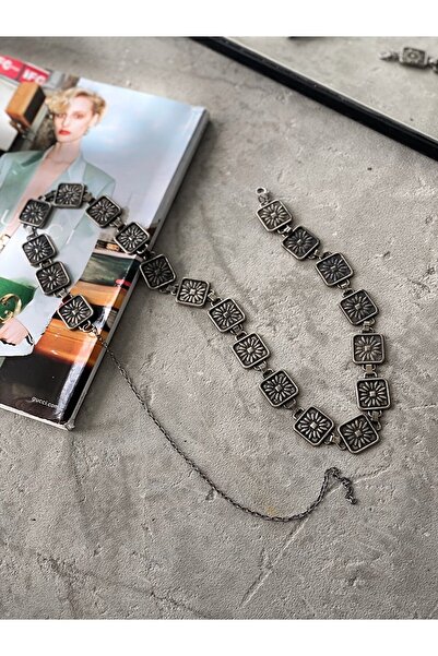 laughs Curea de damă neagră cu lanț metalic cu model de flori Kmr9009