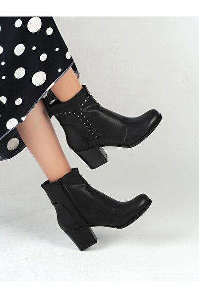 Ayakcenter 22-269 Γυναικείες μπότες με τακούνι σε μαύρο δέρμα