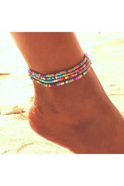 Roe takı aksesuar Colorful Miyuki Sand Bead 4-Piece Anklet Set