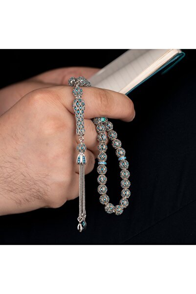 Genel Markalar 925 Ayar Saf Gümüş Tespih Mini Firuze Taşı Işlemeli 40g Damla ...