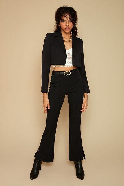 Select Moda Women's Black Flared Trousers with Slits