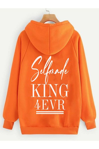 DEEPSENCE King Back Printed Orange Hooded Sweatshirt