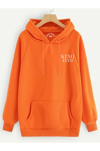 DEEPSENCE King Back Printed Orange Hooded Sweatshirt