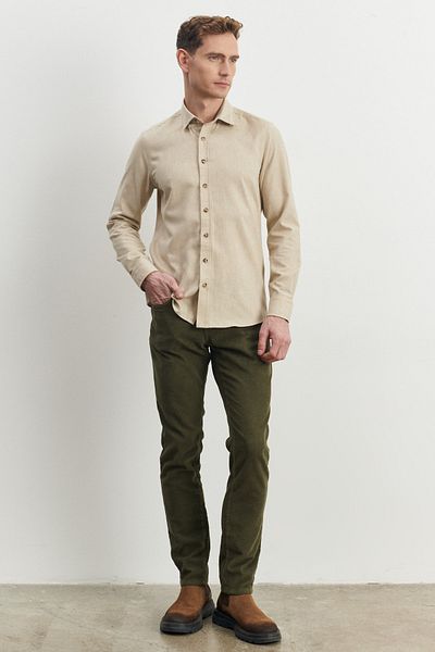 ALTINYILDIZ CLASSICS Ανδρικό εύκαμπτο βελούδινο παντελόνι Khaki Slim Fit Slim Fit