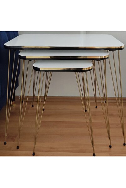 İZMİR ALİNDA MOBİLYA Beyaz Renk Dikdörtgen Model 3’lü Zigon Sehpa Takımı