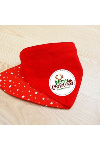 stylie Double-Sided Christmas Patterned Red Cat Dog Scarf, Bandana with Leash