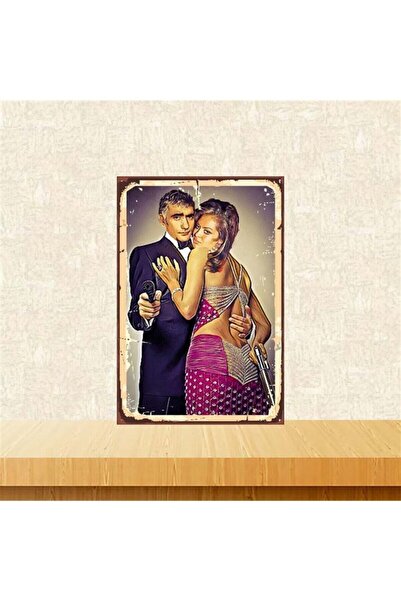 TAKIFİX Yılmaz Güney Ve Türkan Şoray Retro Ahşap Poster 20-30 Cm