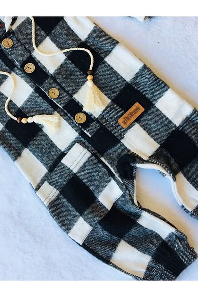 DIDuStore 1/3 Year Old Baby Clothing Models Lumberjack Plaid Front Buttoned Hooded Baby Suit Jumpsuit