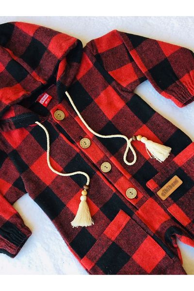 DIDuStore 1/3 Year Old Baby Clothing Models Lumberjack Plaid Front Buttoned Hooded Baby Suit Jumpsuit