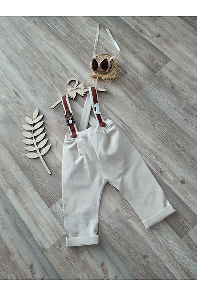 Feriatolye Cream Brown Teddy Bear Concept Boy's Trousers Salopette Birthday Special Occasion Outfit