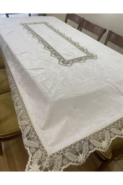 Amcaoğlu Çeyiz Kadife Fransız Güpürlü 12 Kişilik Masa Örtüsü