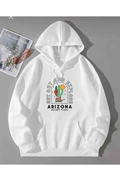 LOUİSA Λευκό φούτερ με κουκούλα Oversize Arizona