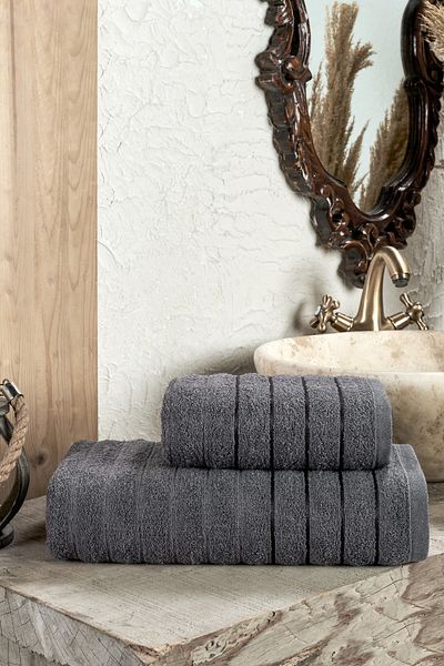 TABEA HOME Nadýchaná 2dílná sada ručníků v antracitové barvě