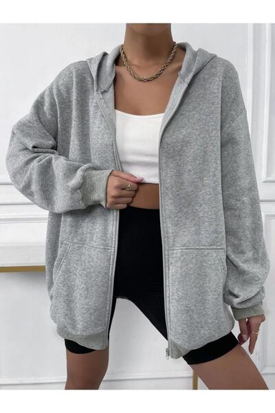 ORLONTEX Γυναικεία ζακέτα με κουκούλα σε γκρι φερμουάρ