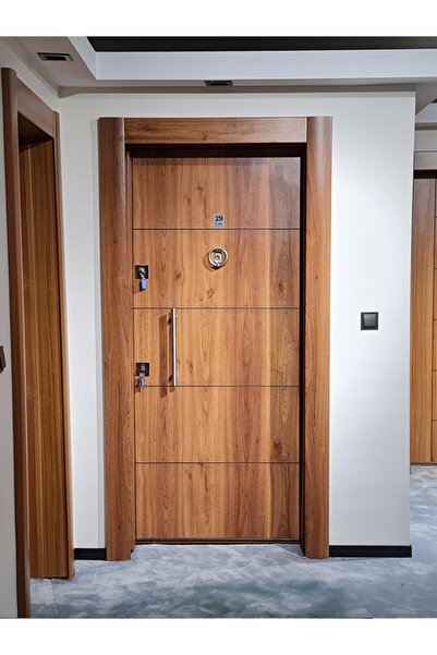 Tezdoor Çelik Kapı Modelleri Ahşap Kaplama Kasalı Düz Model Daire Kapısı, Çelik Kapı Sol Açılım