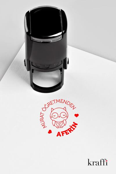 Kraffi Kişiye Özel Isimli Baykuş Temalı Öğretmen Aferin Kaşesi (3 Cm Yuvarlak...