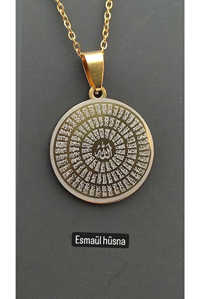 Mevlana Gümüş Esmaül-hüsna Hilye-i Şerif Gold Rengi Çelik Kolye