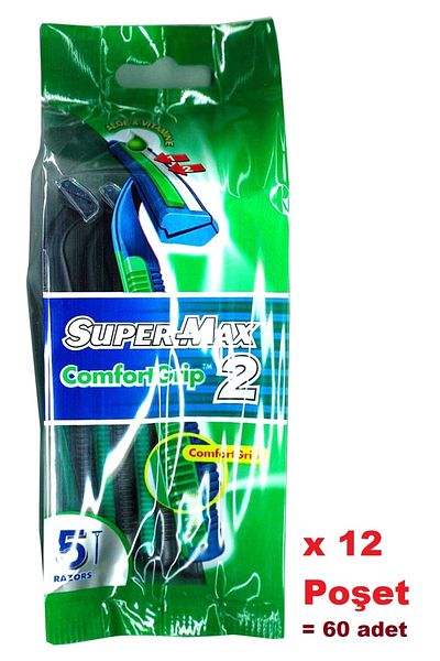 SÜPERMAX Disposable Razor with Two Blades 5 Pack X12 Bag = 60 Pieces