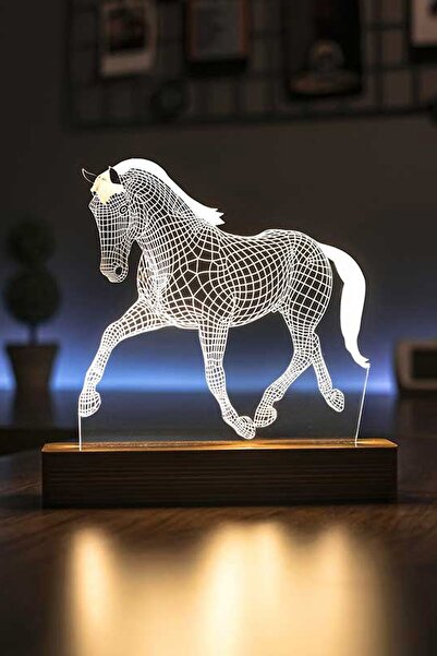 BY-LAMP Koşan At Tasarımlı Led Masa Lambası Ahşap Taban Günışığı Renk Hediye Dekoratif Aydınlatma