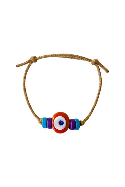 TAKI BY EKİN Dark Blue Glass Evil Eye Beaded, Wooden Beaded Baby/Child/Adult Bracelet