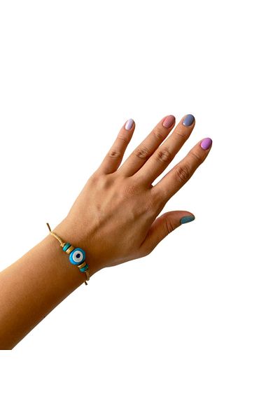 TAKI BY EKİN Dark Blue Glass Evil Eye Beaded, Wooden Beaded Baby/Child/Adult Bracelet