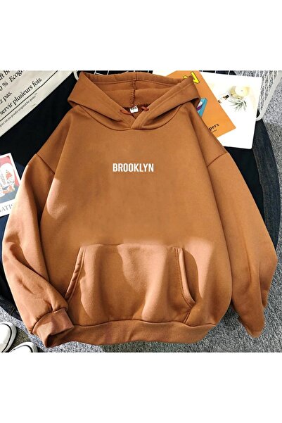 AFROGİYİM Ženska majica Brooklyn Štampano Mustard Oversize kroj Sa kapuljačom