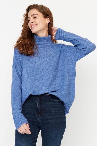 Trendyol Collection Pulover de tricotaj cu textura moale, albastru, cu croială largă TWOAW23KZ00469