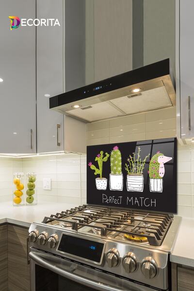 Decorita Cam Ocak Arkası Koruyucu | Perfect Match - Siyah Fon | 49,5cm X 76cm