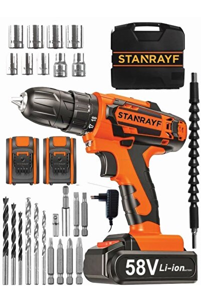 stanrayf Alman Teknoloji 58 Volt 8 Ah Full Bakır Sargılı Tam Profesyonel Çift Akülü Şarjlı Darbeli Matkap