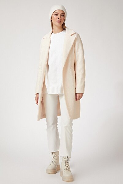 candybia Γυναικείο παλτό εκρού Boucle