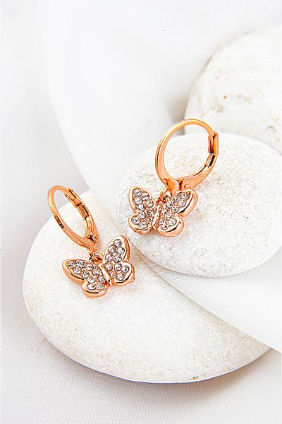EUROMODA Butterfly Design Rose Colored Zircon Stone Earrings