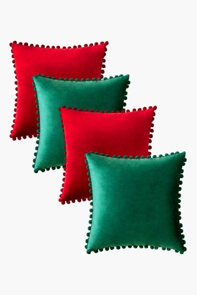 Bc Home طقم أغطية وسائد بوم بوم 4 قطع للعام الجديد 4 قطع 43 × 43 سم أحمر، أخض...