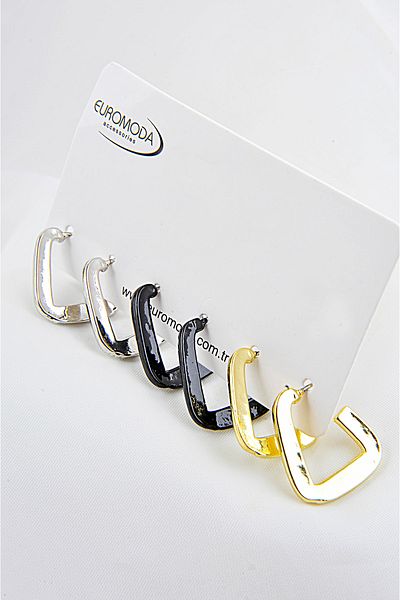 EUROMODA Specially Designed Set of 6 Earrings in Black, Gold and Silver Colors