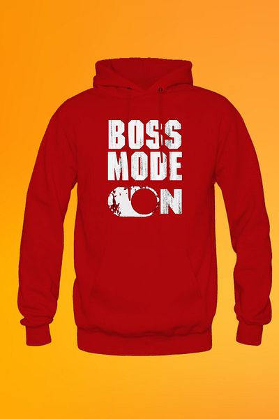 remonz Boss Mode On εμπριμέ κόκκινο ανδρικό φούτερ με κουκούλα χωρίς φερμουάρ