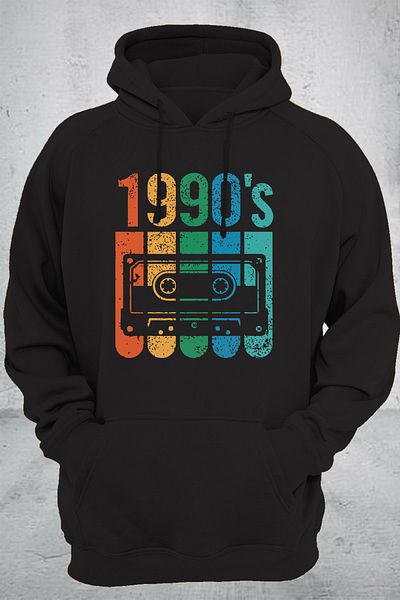 remonz Φούτερ Unisex Μαύρο Fleece Εσωτερικά 1990 με στάμπα 3 νημάτων, χοντρό 600 gr
