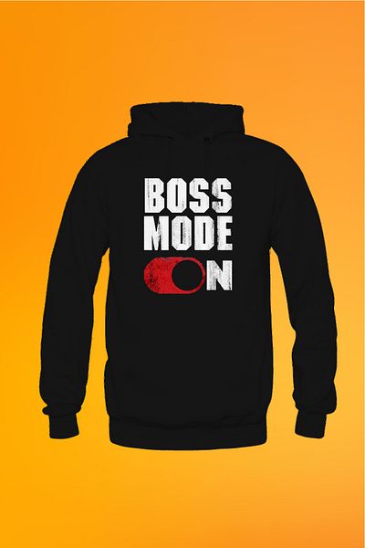 remonz Boss Mode On εμπριμέ μαύρο ανδρικό φούτερ με κουκούλα χωρίς φερμουάρ