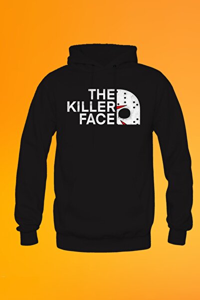 remonz Crna unisex majica sa kapuljačom i klokanovim džepom The Killer Face