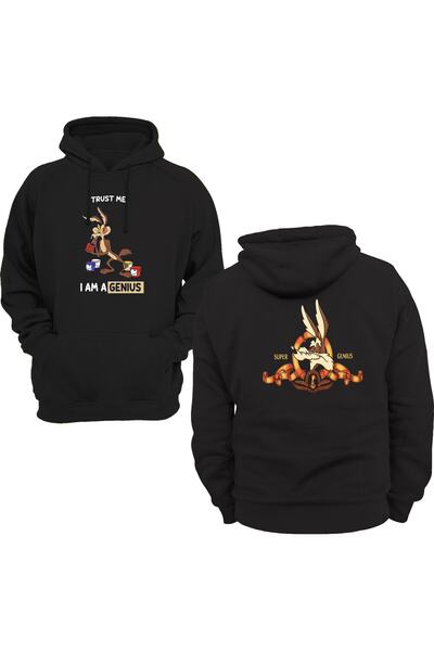 remonz Coyote Double Printed 3 Ipl. Raised 600 Gr. Black Hooded Sweatshirt with Fleece Inside
