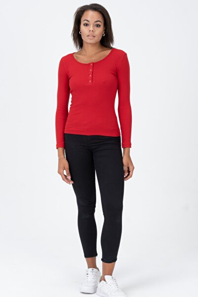 PUNKY CAT Claret Red Snap Collar Knitted Long Sleeve Women's Blouse