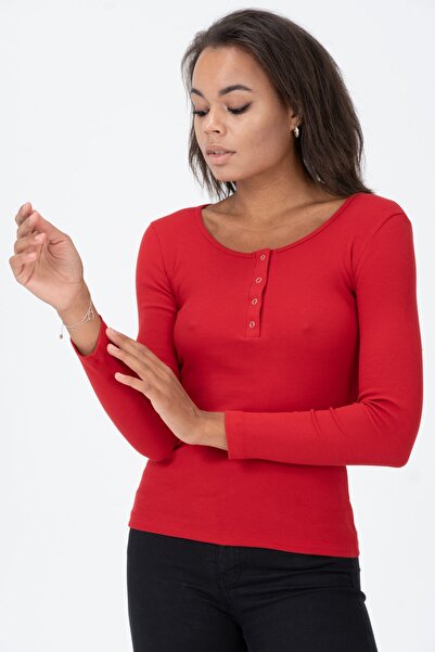 PUNKY CAT Claret Red Snap Collar Knitted Long Sleeve Women's Blouse